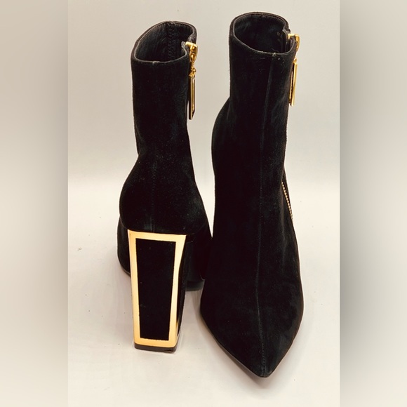 KAT MACONIE Black Suede Boots  With Funky Gold Accent On 4”Heels US6 EU37 - Picture 9 of 12